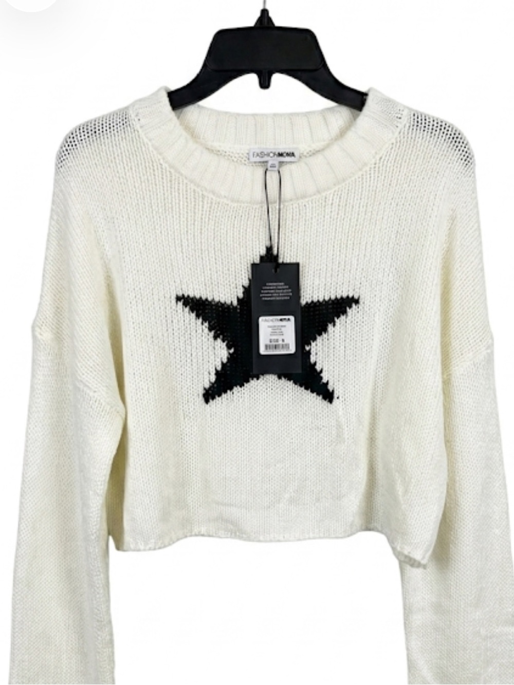 Fashion Nova White Knit Sweater with Black Star